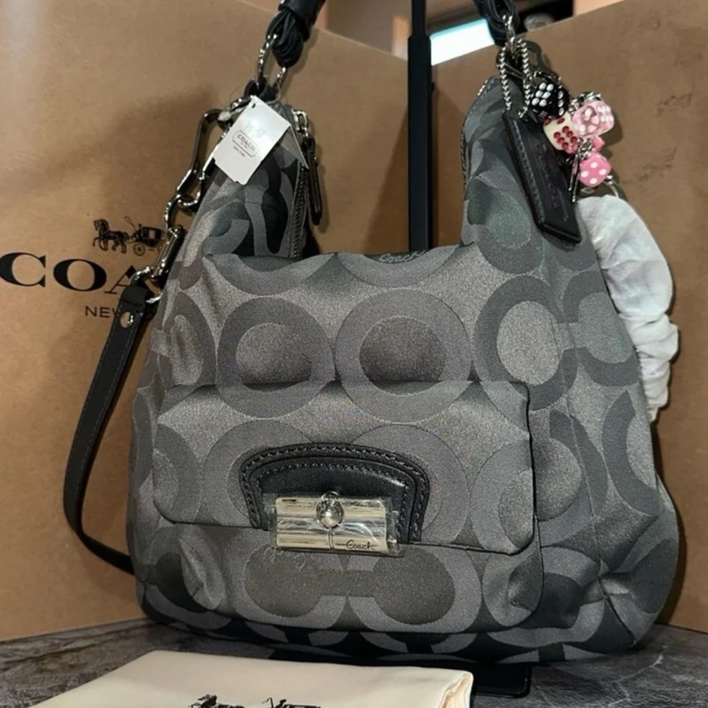 Coach Kristin # 23742S Gray Lurex Canvas Op Art Signature Shoulder Bag 2012 NWT